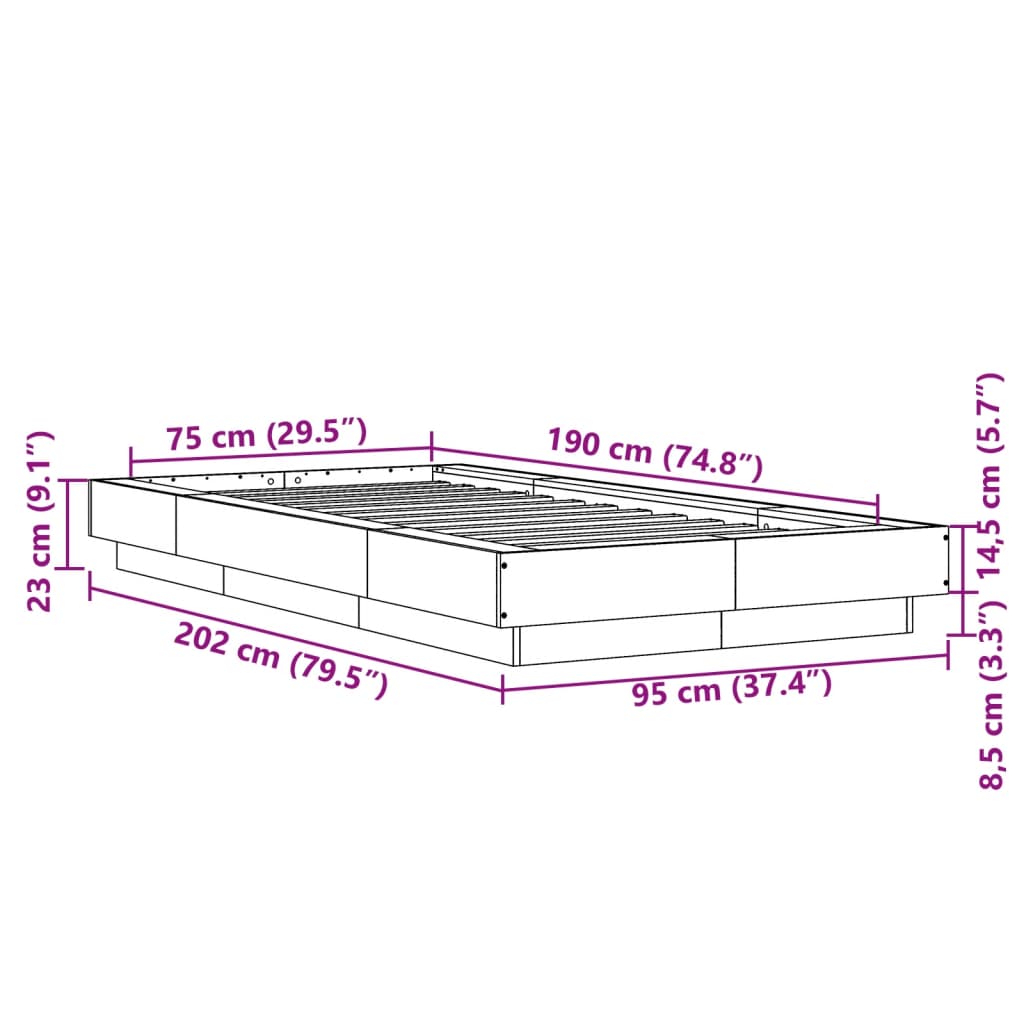 vidaXL Bed Frame without Mattress White 75x190 cm Small Single