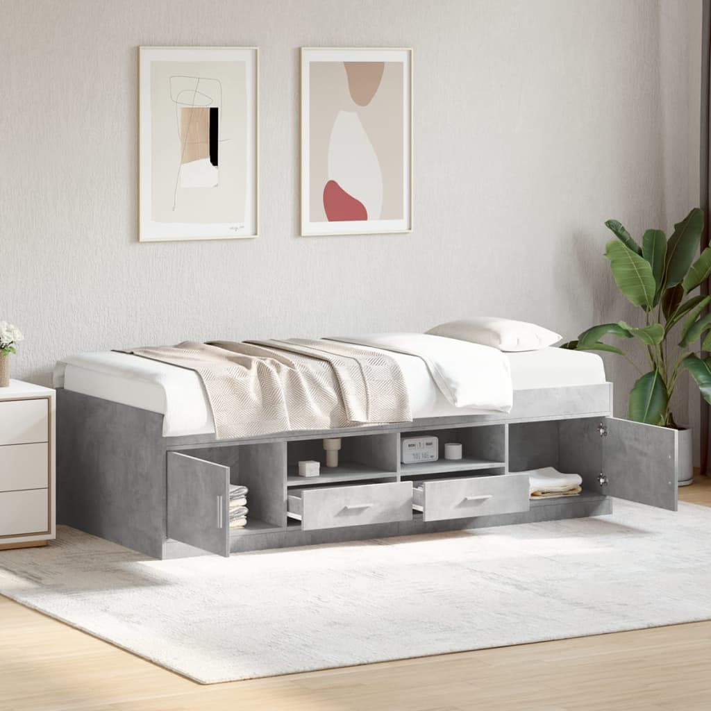 vidaXL Daybed with Drawers without Mattress Concrete Grey 100x200 cm