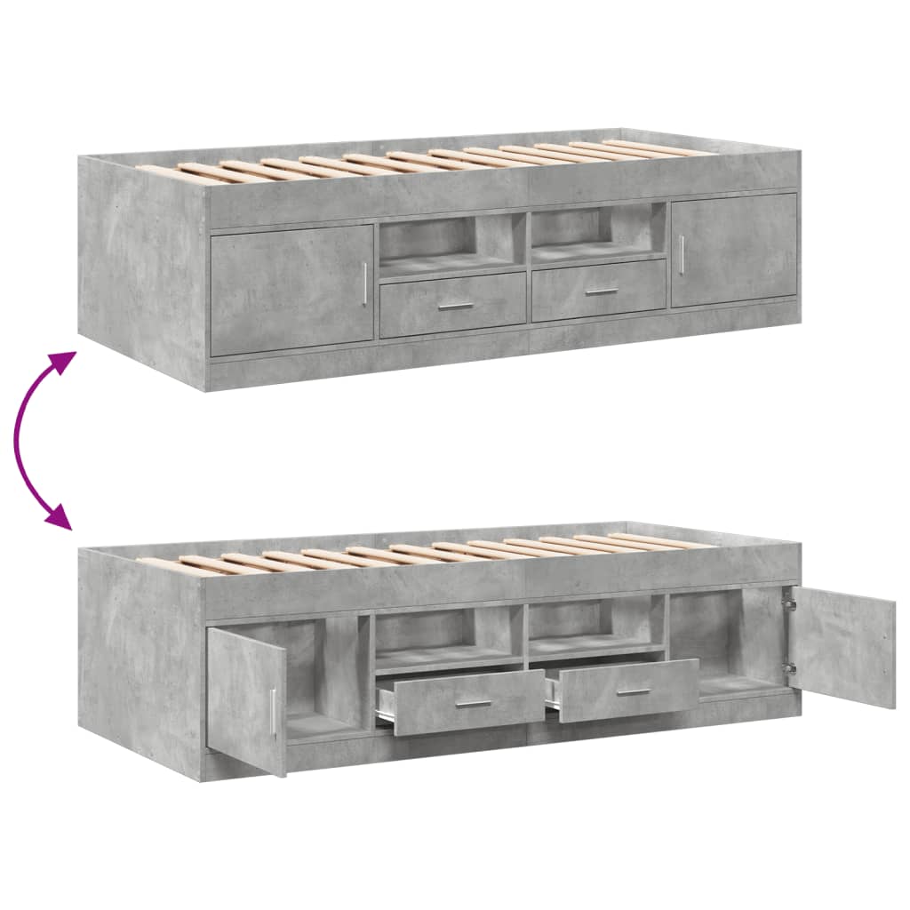 vidaXL Daybed with Drawers without Mattress Concrete Grey 100x200 cm