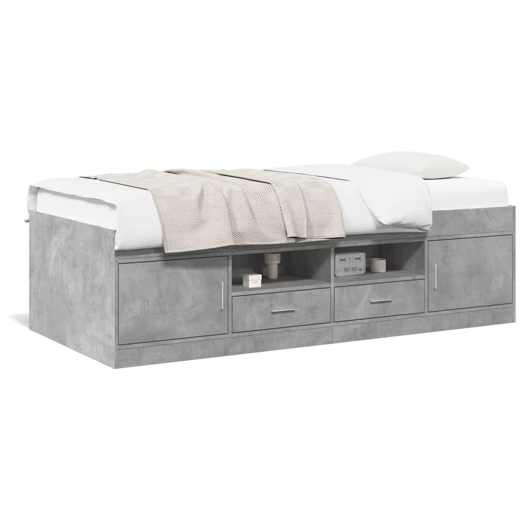 vidaXL Daybed with Drawers without Mattress Concrete Grey 100x200 cm