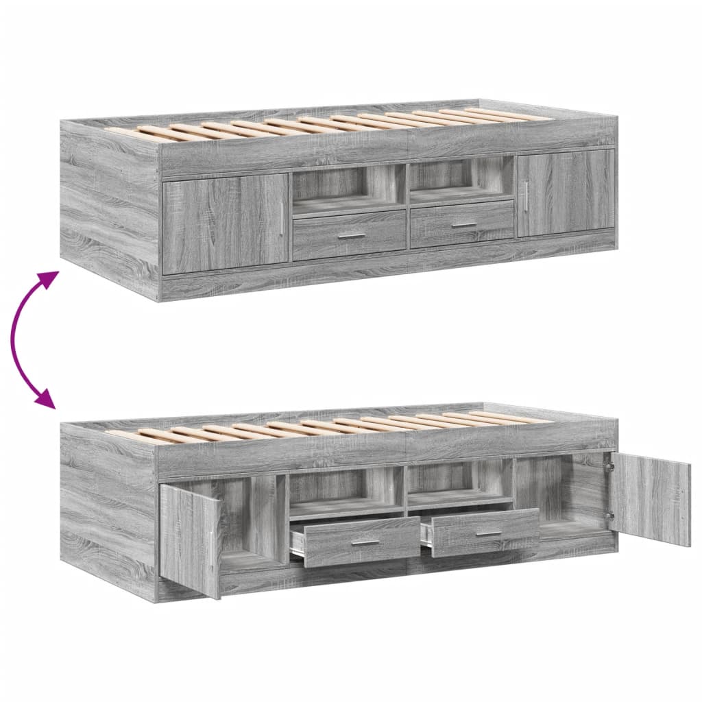 vidaXL Daybed with Drawers without Mattress Grey Sonoma 100x200 cm