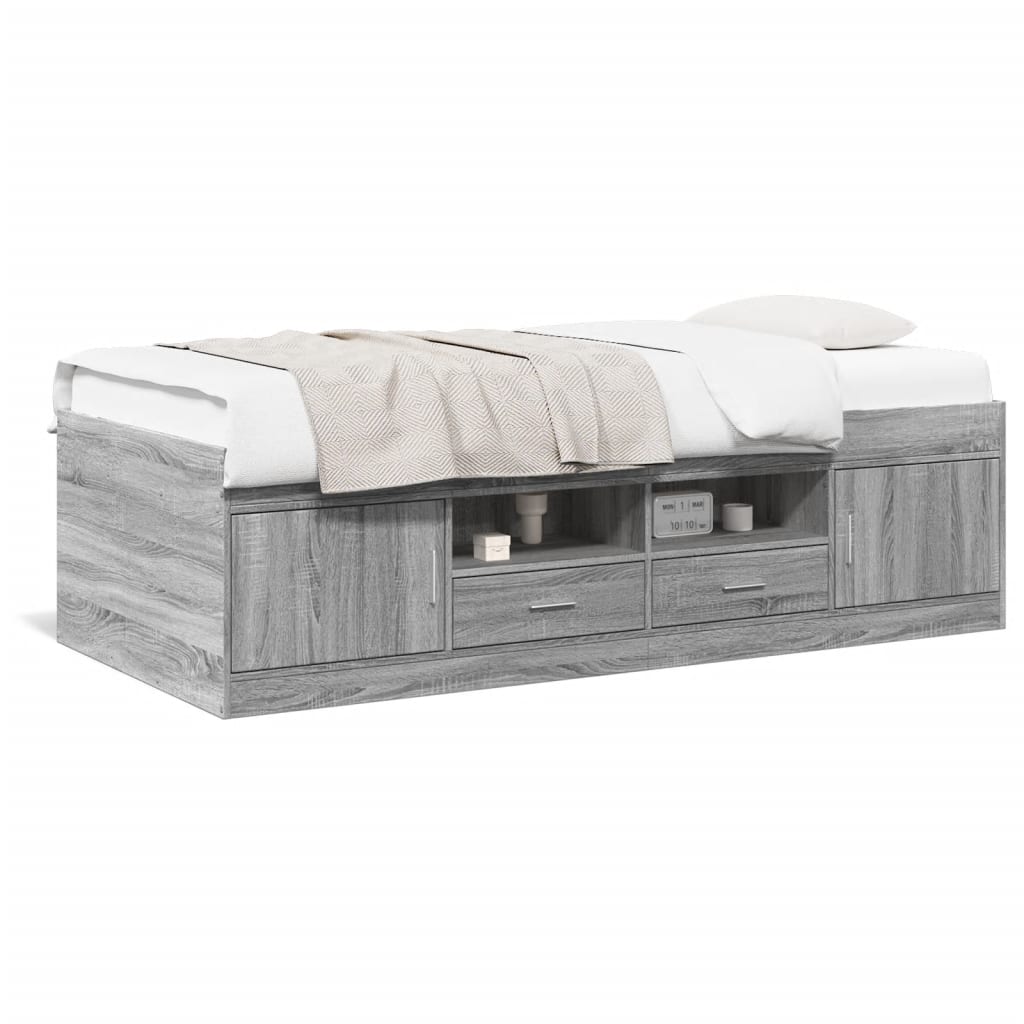 vidaXL Daybed with Drawers without Mattress Grey Sonoma 100x200 cm