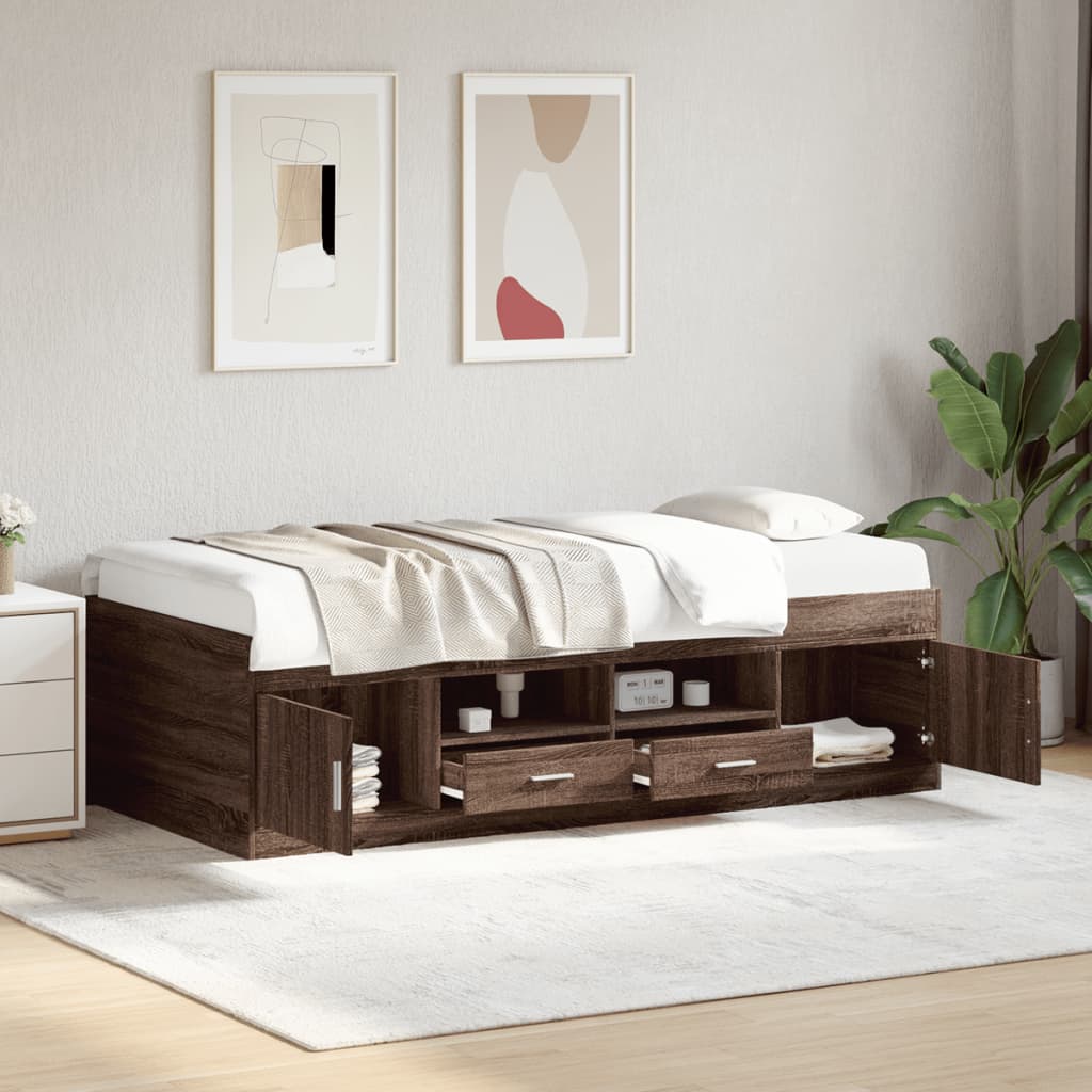 vidaXL Daybed with Drawers without Mattress Brown Oak 100x200 cm