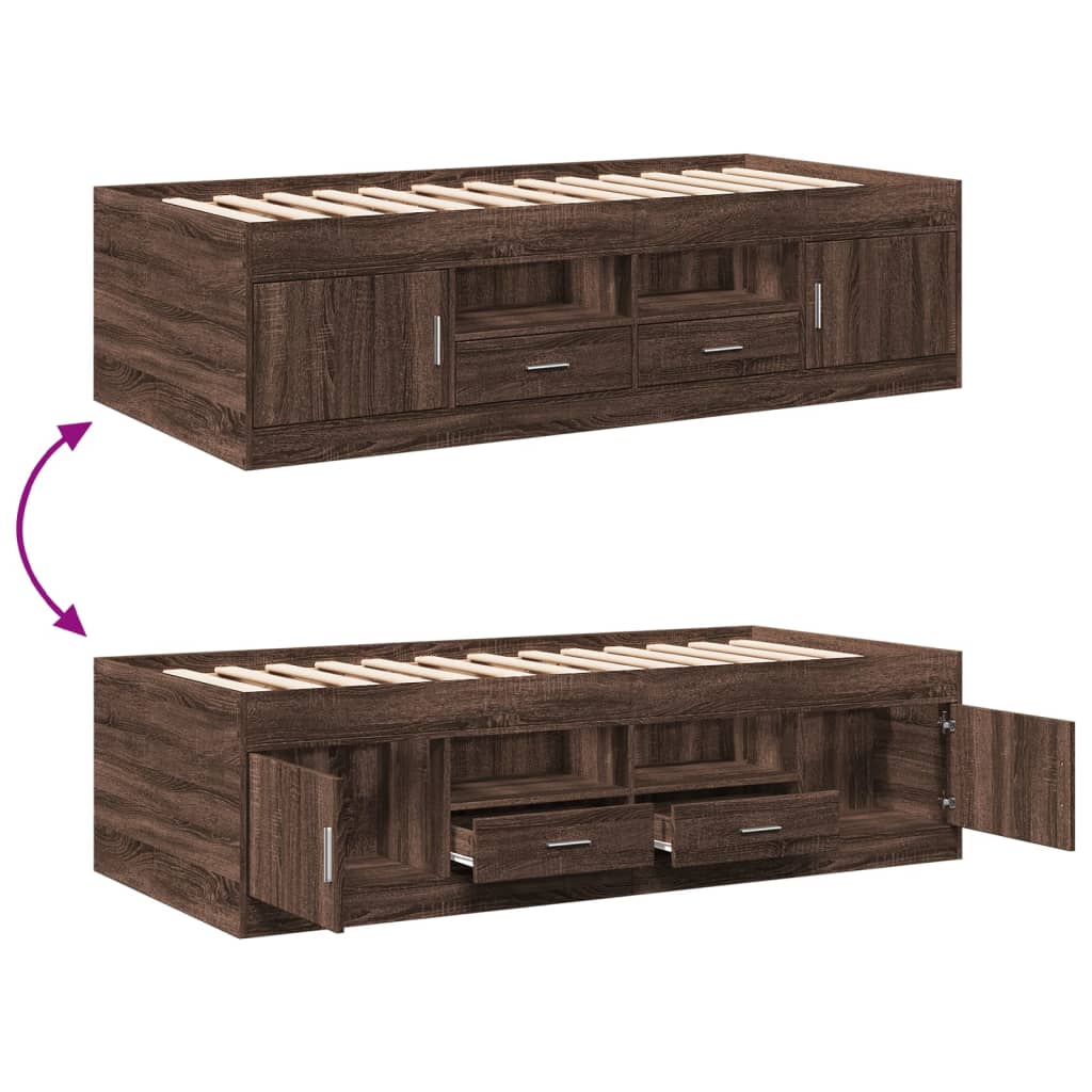 vidaXL Daybed with Drawers without Mattress Brown Oak 100x200 cm