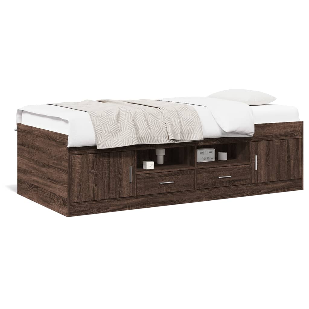 vidaXL Daybed with Drawers without Mattress Brown Oak 100x200 cm