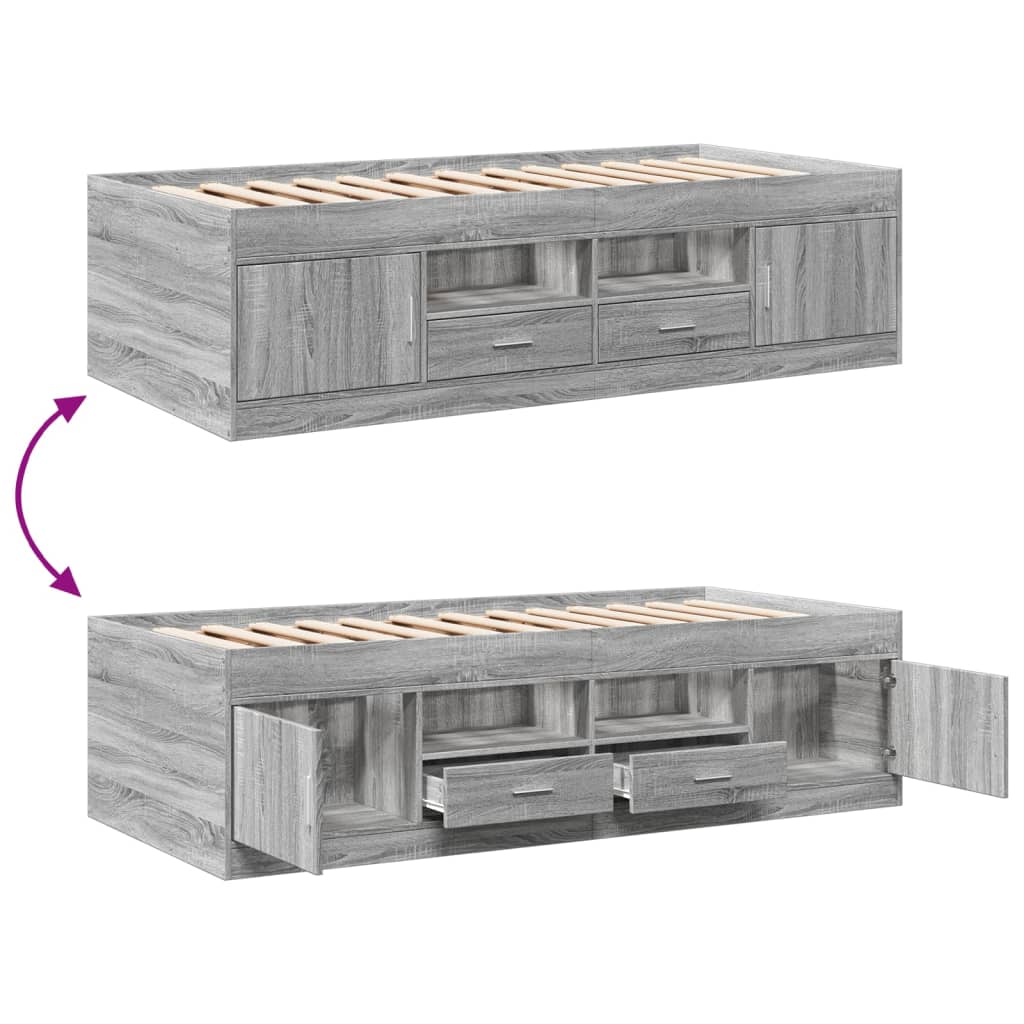 vidaXL Daybed with Drawers without Mattress Grey Sonoma 90x200 cm