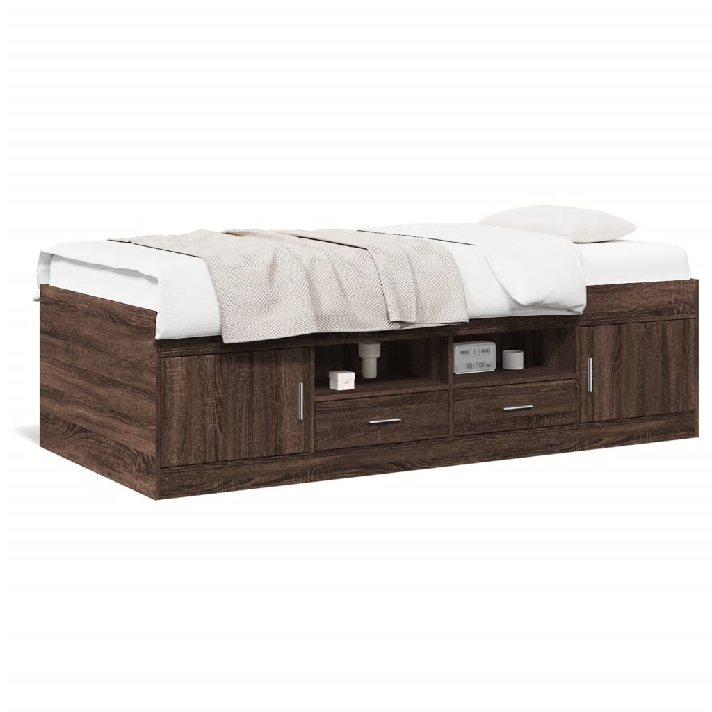 vidaXL Daybed with Drawers without Mattress Brown Oak 90x200 cm