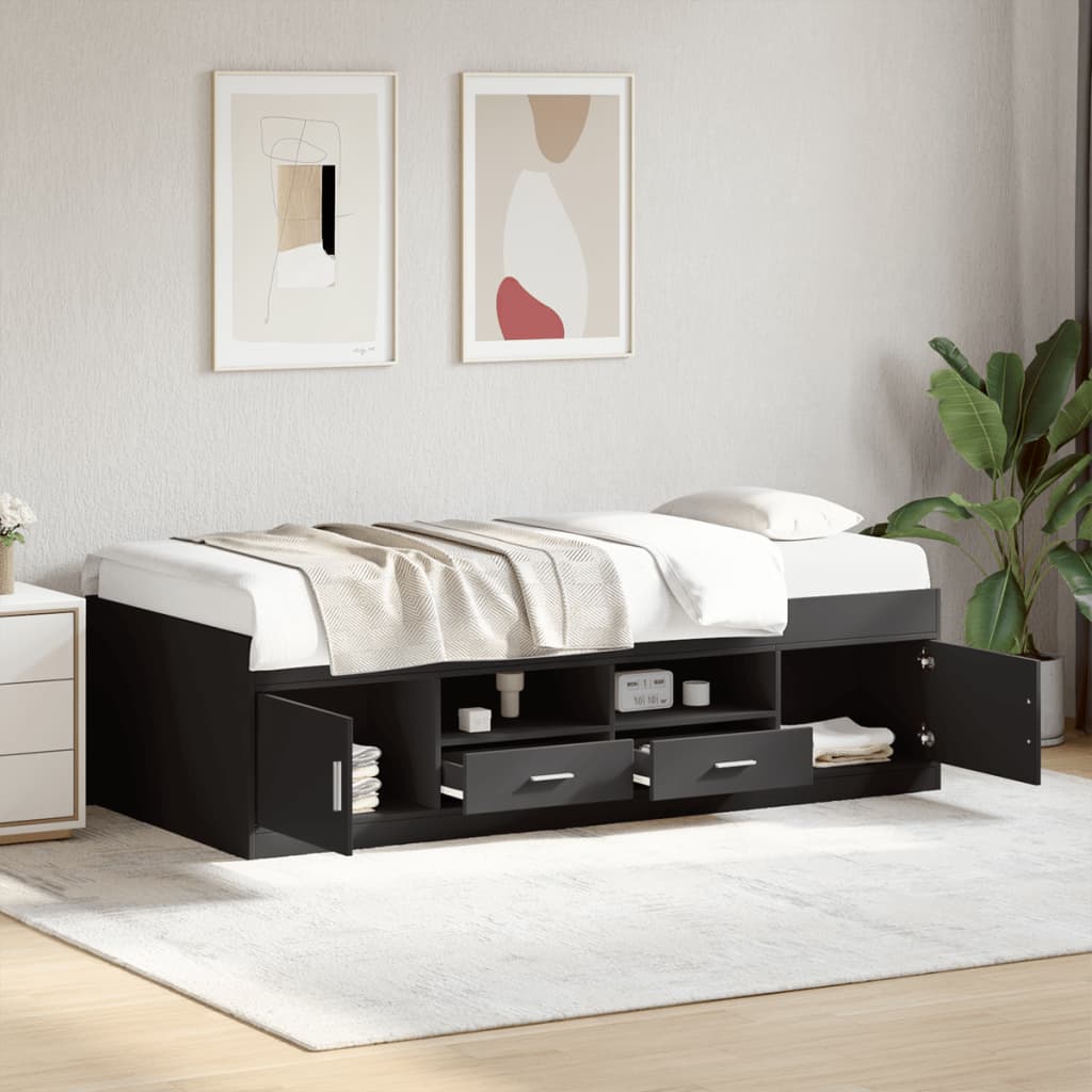 vidaXL Daybed with Drawers without Mattress Black 75x190 cm Small Single