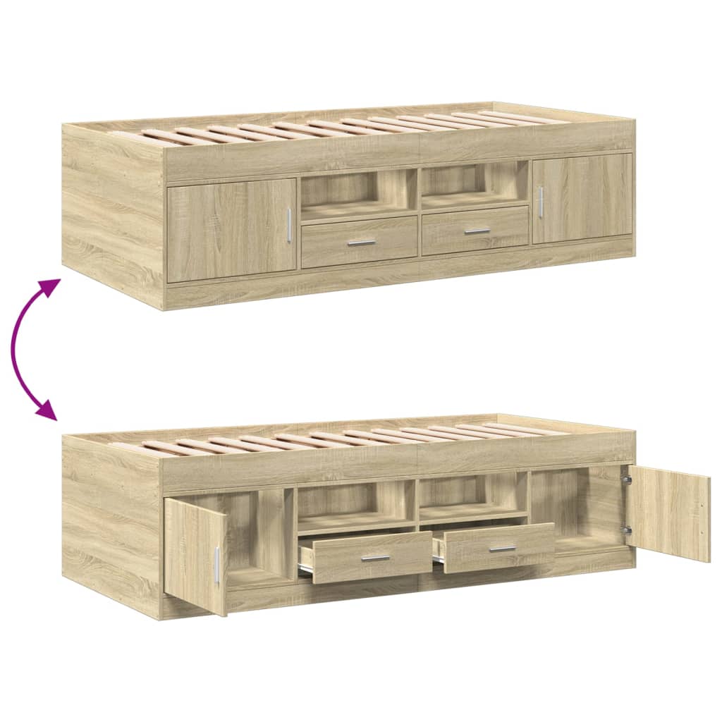 Daybed with Drawers without Mattress Sonoma Oak 75x190 cm Small Single