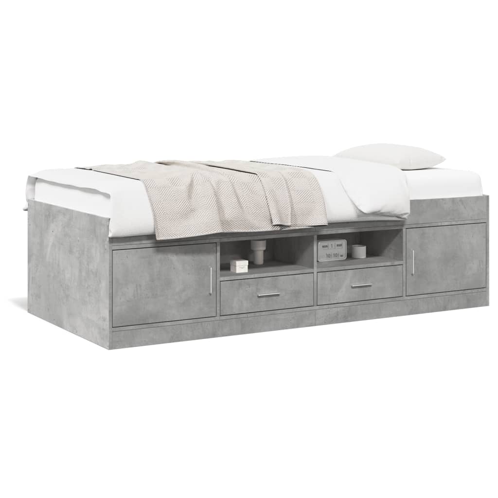 vidaXL Daybed with Drawers without Mattress Concrete Grey 75x190 cm Small Single