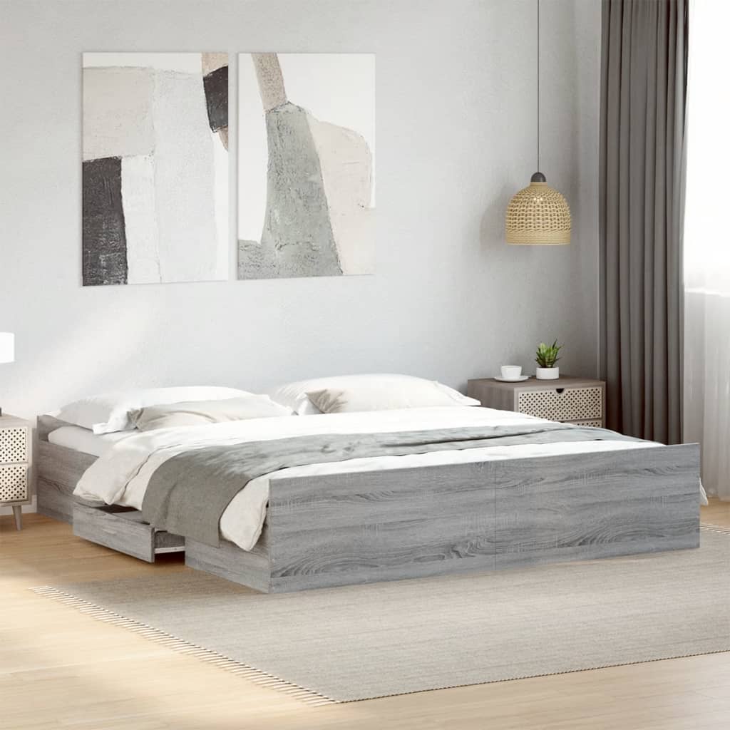 vidaXL Bed Frame with Drawers without Mattress Grey Sonoma 200x200 cm