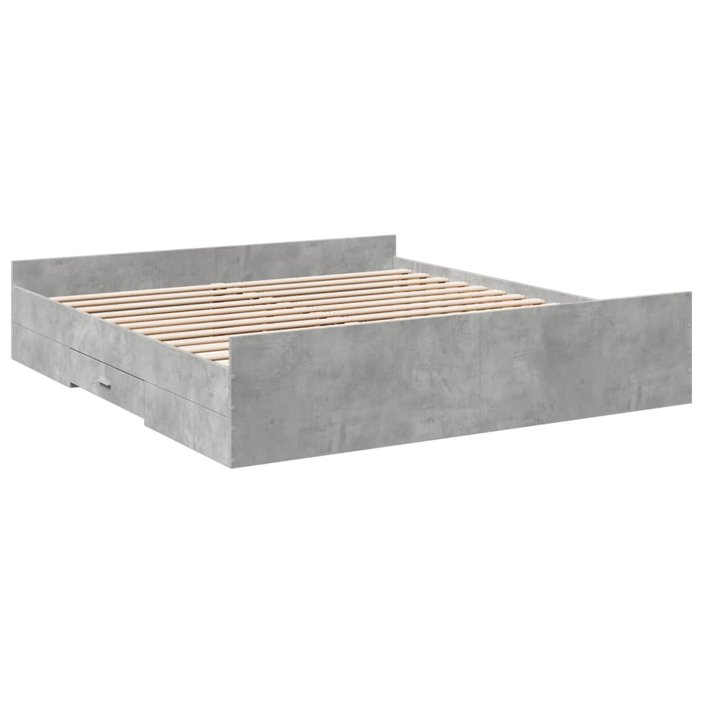 vidaXL Bed Frame with Drawers without Mattress Concrete Grey 180x200 cm Super King