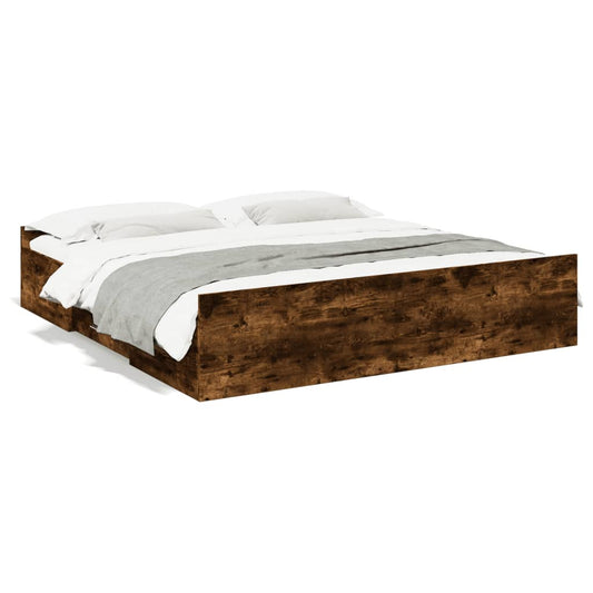 vidaXL Bed Frame with Drawers without Mattress Smoked Oak 180x200 cm Super King