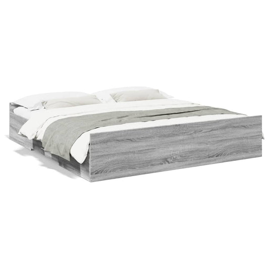 vidaXL Bed Frame with Drawers without Mattress Grey Sonoma 180x200 cm Super King