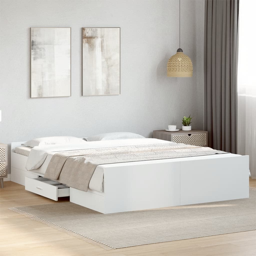 vidaXL Bed Frame with Drawers without Mattress White 160x200 cm