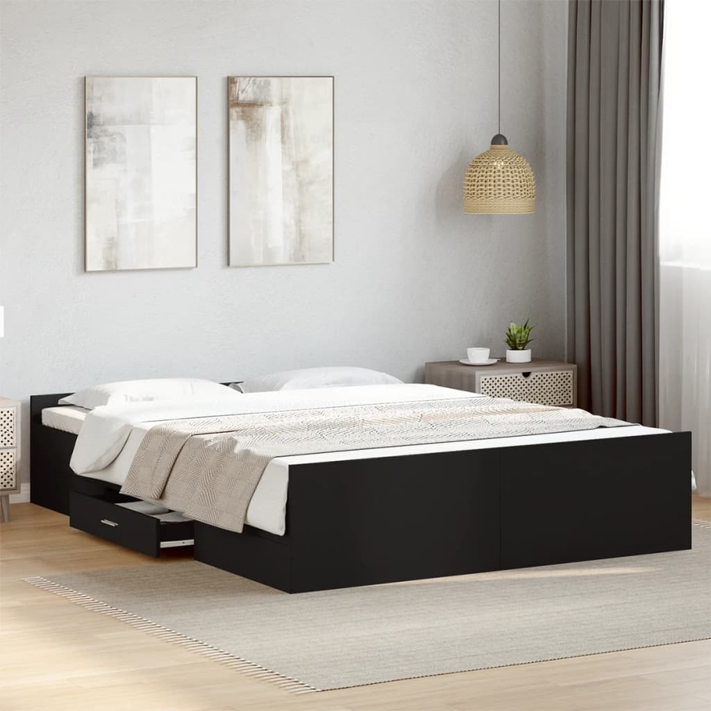 vidaXL Bed Frame with Drawers without Mattress Black 160x200 cm