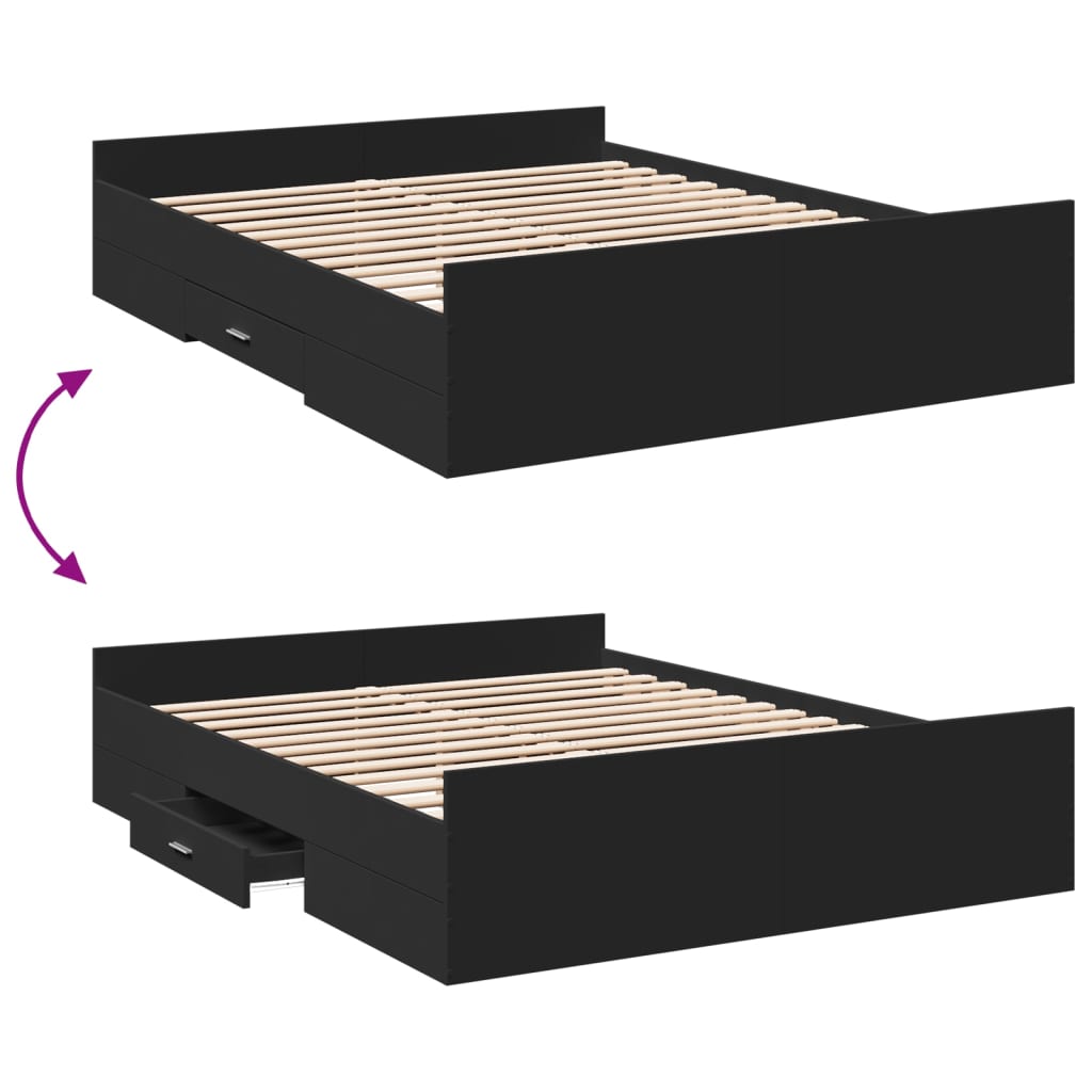 vidaXL Bed Frame with Drawers without Mattress Black 160x200 cm