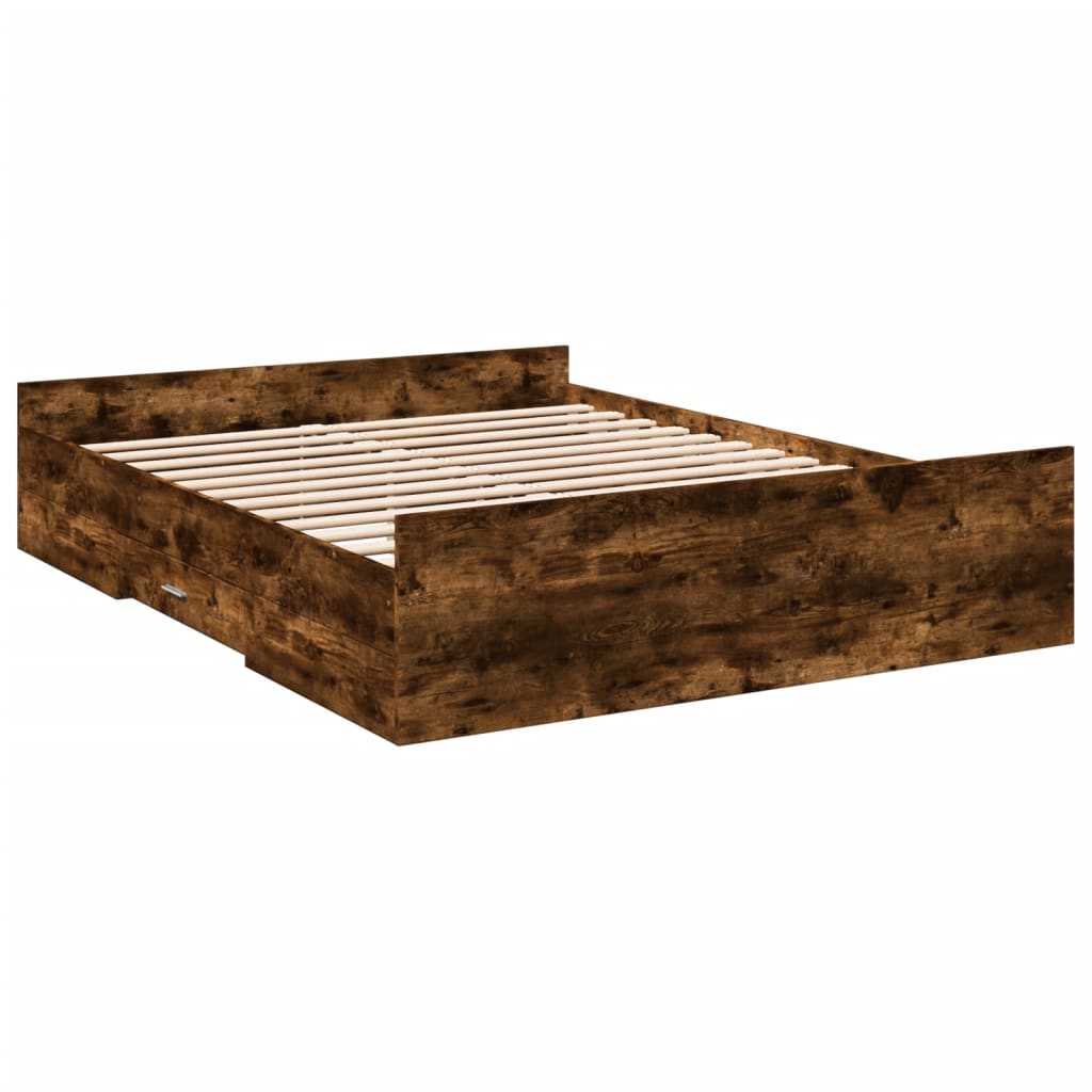 vidaXL Bed Frame with Drawers without Mattress Smoked Oak 160x200 cm