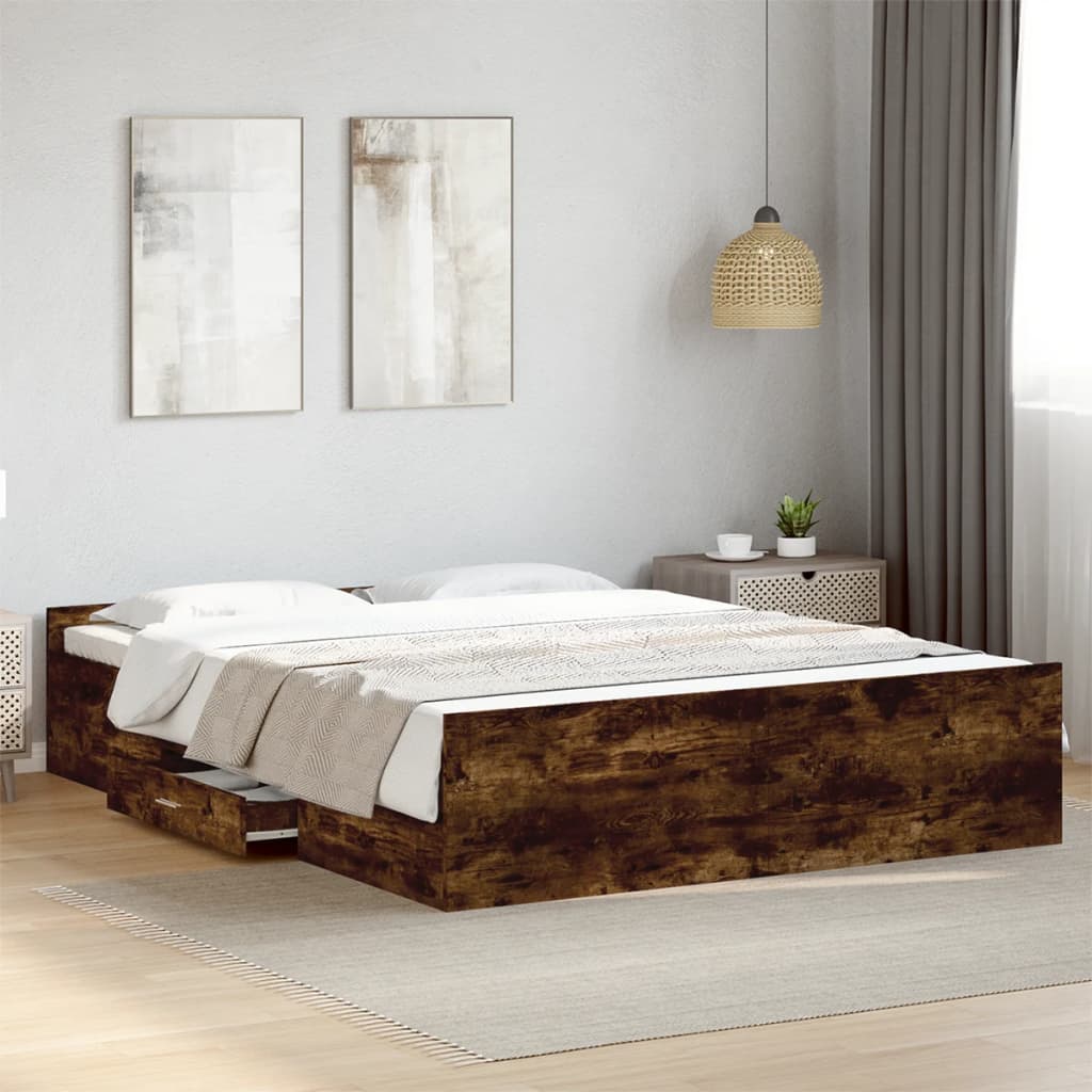 vidaXL Bed Frame with Drawers without Mattress Smoked Oak 160x200 cm