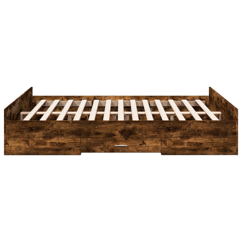 vidaXL Bed Frame with Drawers without Mattress Smoked Oak 160x200 cm