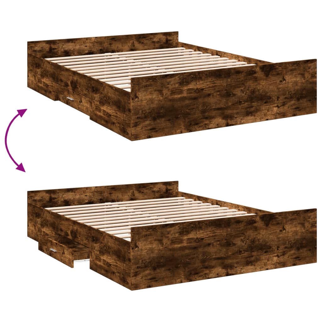 vidaXL Bed Frame with Drawers without Mattress Smoked Oak 160x200 cm