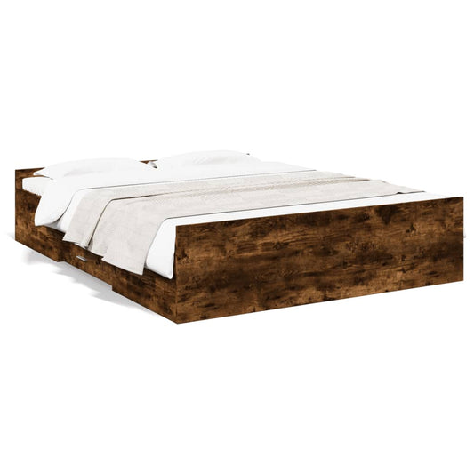 vidaXL Bed Frame with Drawers without Mattress Smoked Oak 160x200 cm