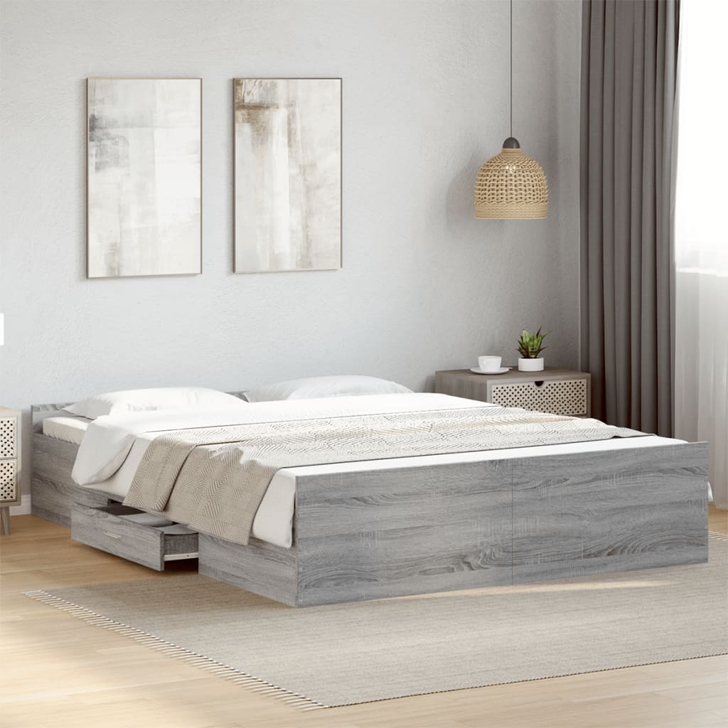 vidaXL Bed Frame with Drawers without Mattress Grey Sonoma 160x200 cm