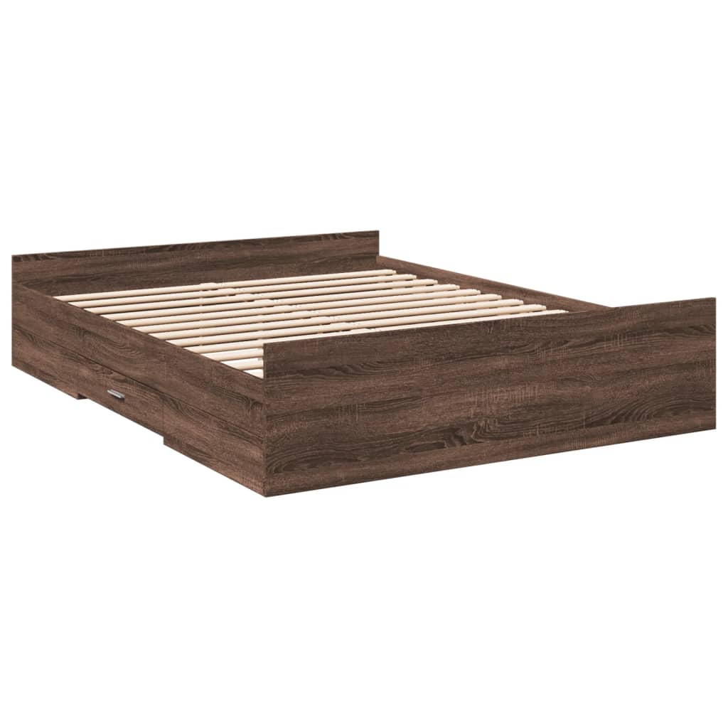 vidaXL Bed Frame with Drawers without Mattress Brown Oak 160x200 cm