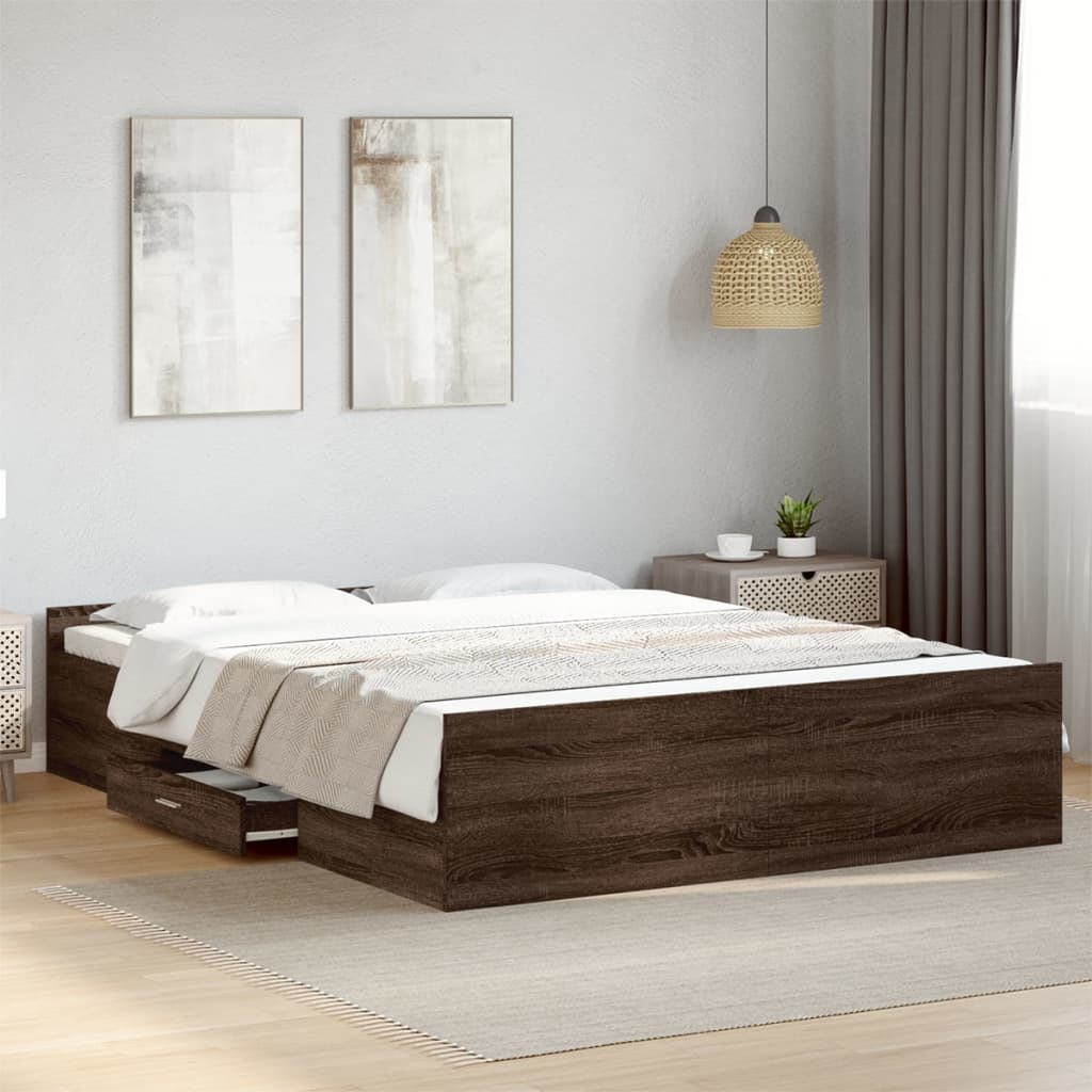 vidaXL Bed Frame with Drawers without Mattress Brown Oak 160x200 cm