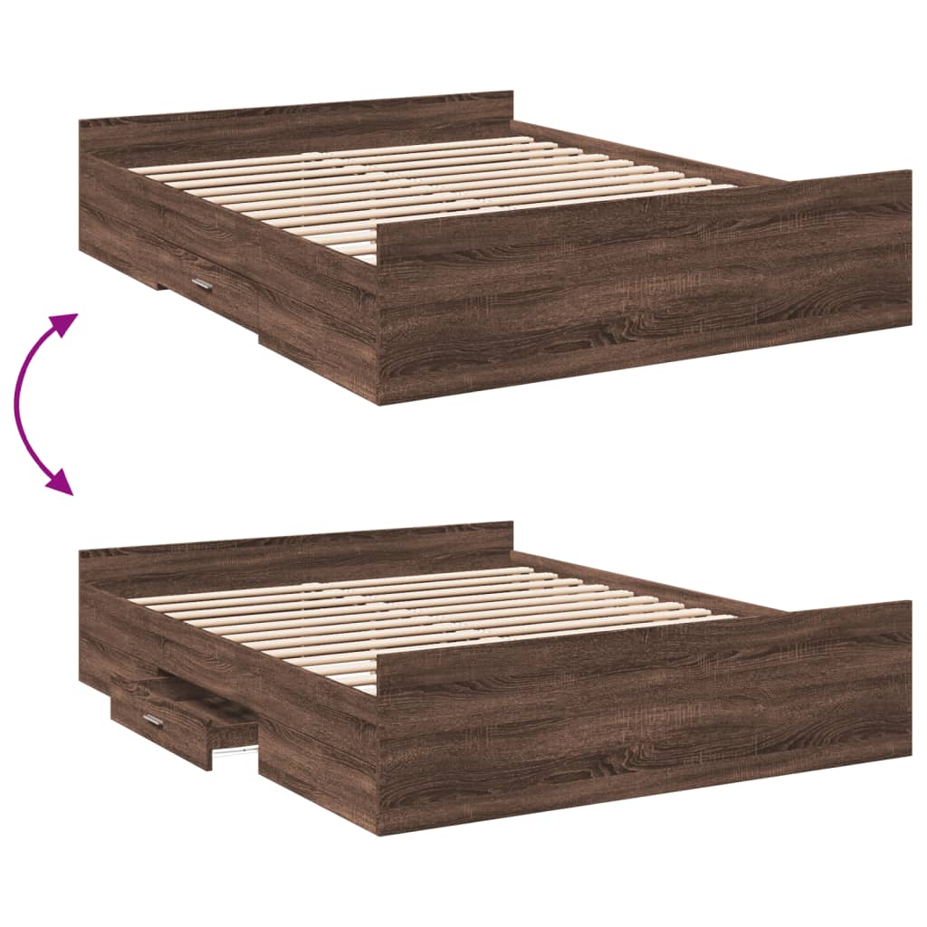 vidaXL Bed Frame with Drawers without Mattress Brown Oak 160x200 cm