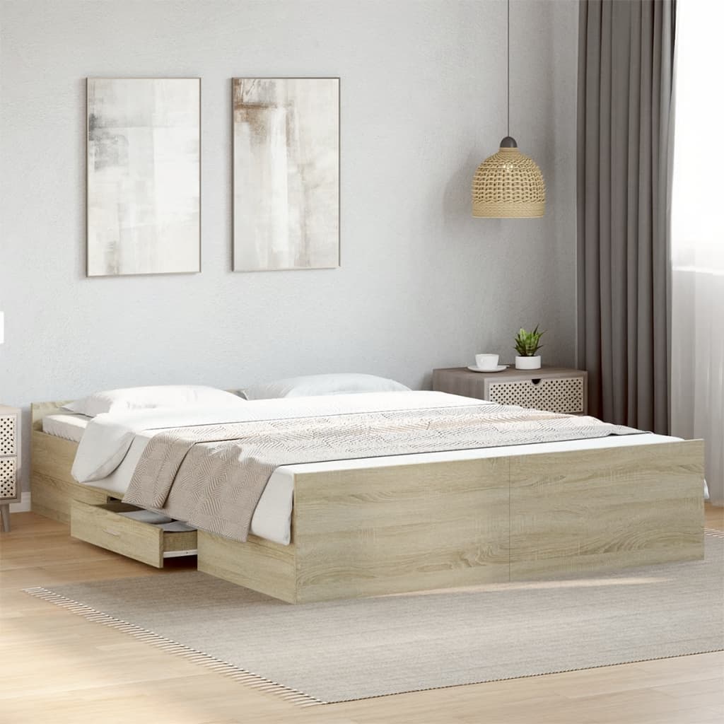 vidaXL Bed Frame with Drawers without Mattress Sonoma Oak 150x200 cm King Size