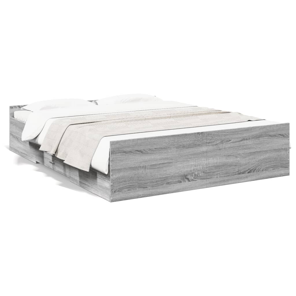 Bed Frame with Drawers without Mattress Grey Sonoma 150x200 cm King Size