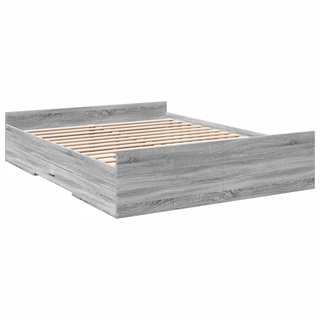 Bed Frame with Drawers without Mattress Grey Sonoma 150x200 cm King Size
