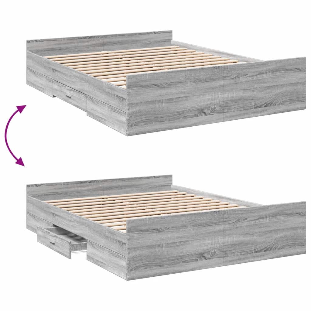 Bed Frame with Drawers without Mattress Grey Sonoma 150x200 cm King Size