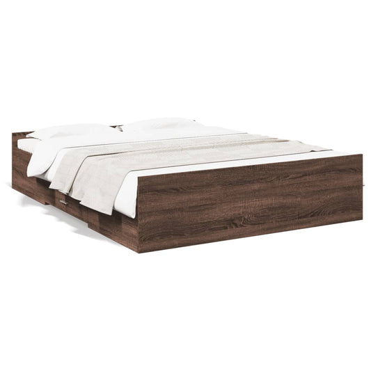 vidaXL Bed Frame with Drawers without Mattress Brown Oak 150x200 cm King Size