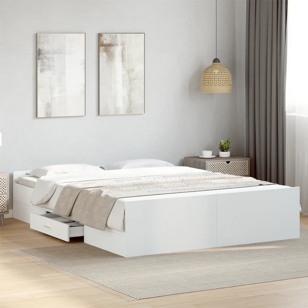 vidaXL Bed Frame with Drawers without Mattress White 140x200 cm