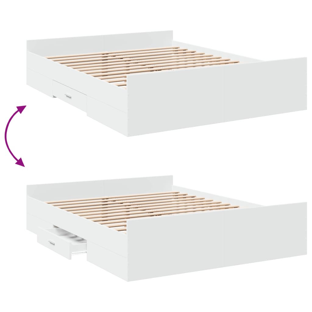 vidaXL Bed Frame with Drawers without Mattress White 140x200 cm