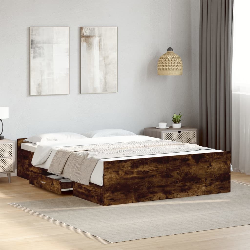 vidaXL Bed Frame with Drawers without Mattress Smoked Oak 120x200 cm