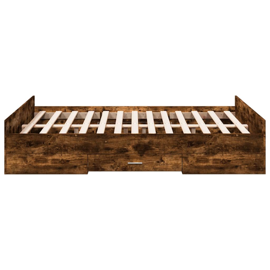 vidaXL Bed Frame with Drawers without Mattress Smoked Oak 120x200 cm