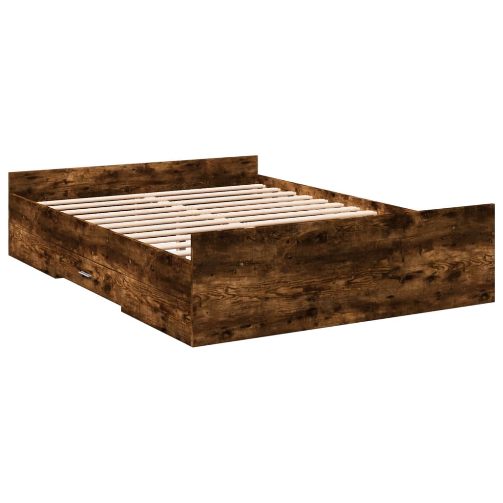 vidaXL Bed Frame with Drawers without Mattress Smoked Oak 120x200 cm