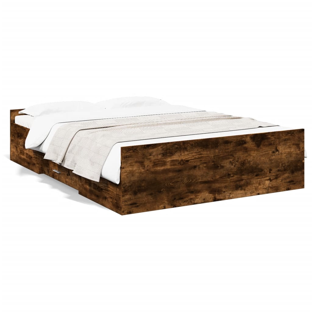 vidaXL Bed Frame with Drawers without Mattress Smoked Oak 120x200 cm