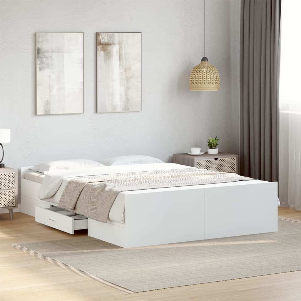 vidaXL Bed Frame with Drawers without Mattress White 140x190 cm