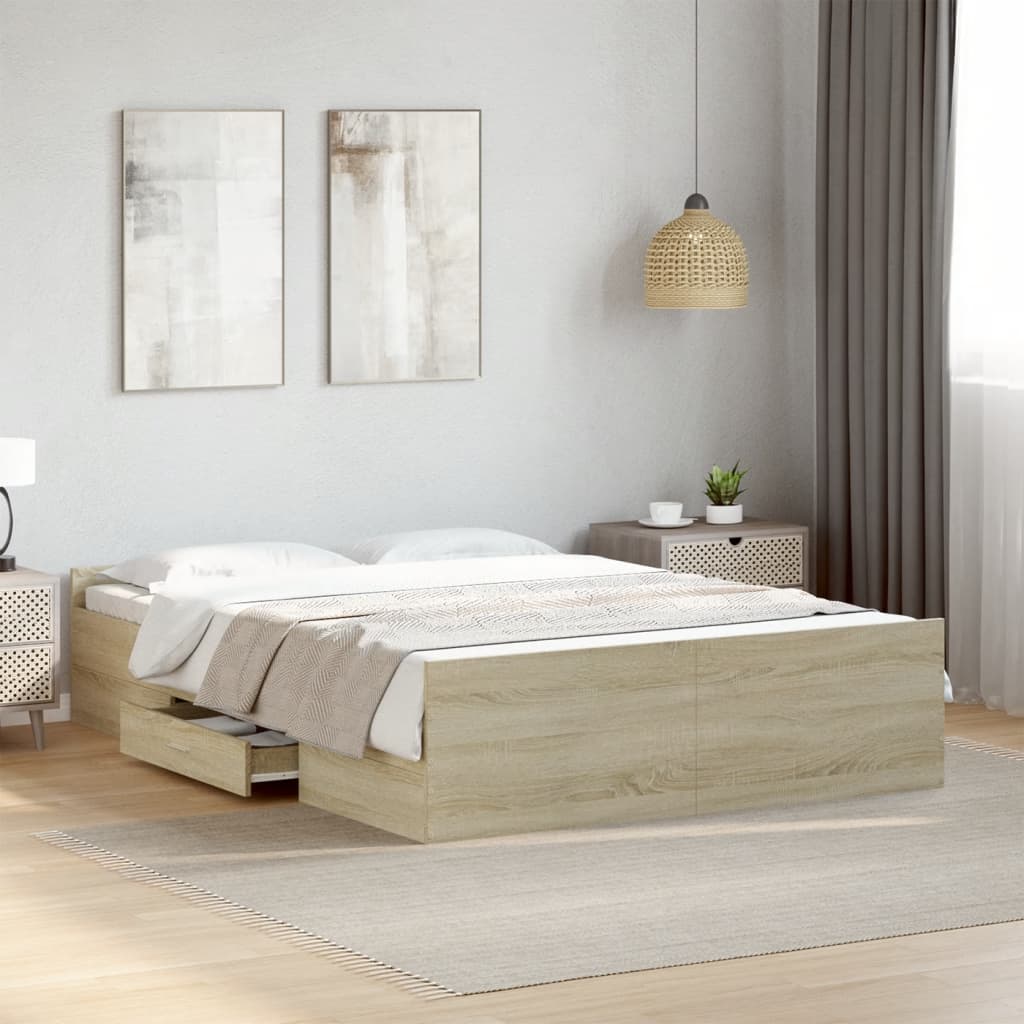 vidaXL Bed Frame with Drawers without Mattress Sonoma Oak 140x190 cm