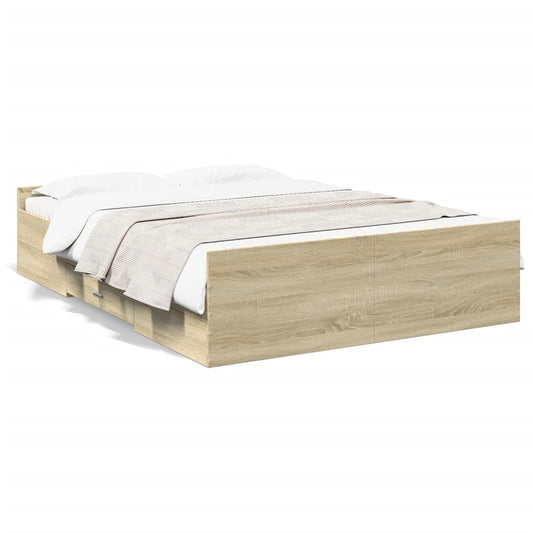 vidaXL Bed Frame with Drawers without Mattress Sonoma Oak 140x190 cm