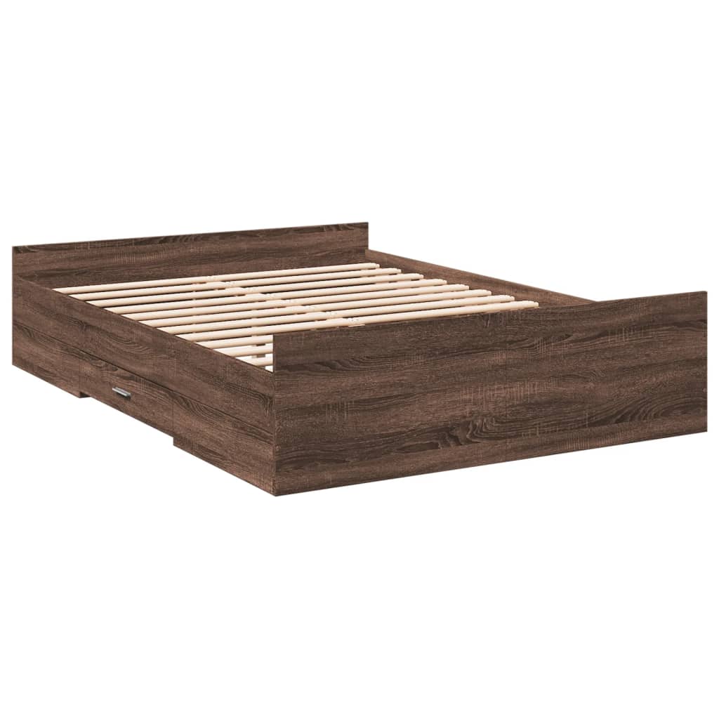 vidaXL Bed Frame with Drawers without Mattress Brown Oak 140x190 cm