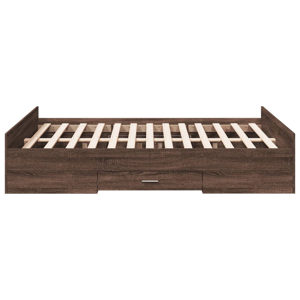 vidaXL Bed Frame with Drawers without Mattress Brown Oak 140x190 cm