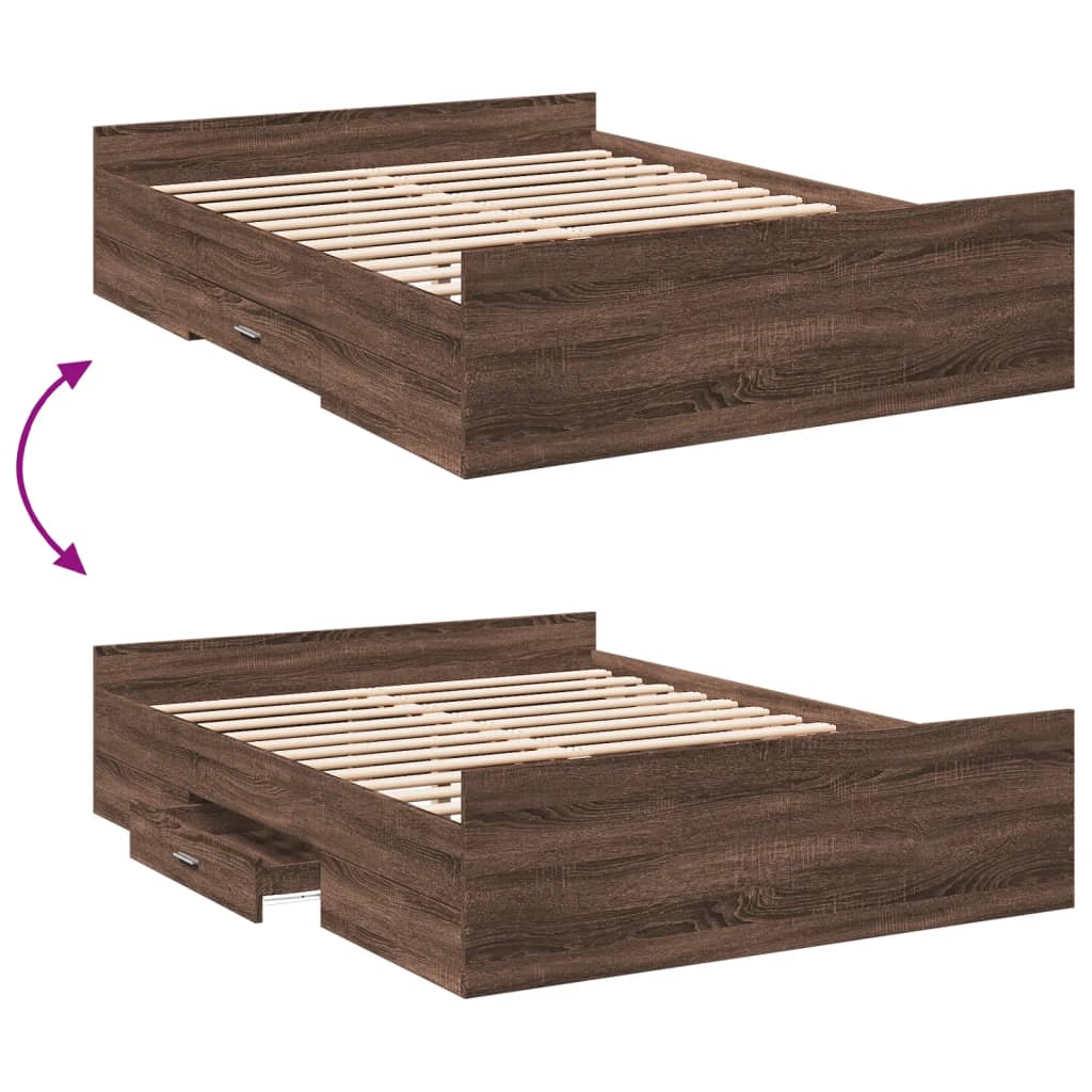 vidaXL Bed Frame with Drawers without Mattress Brown Oak 140x190 cm