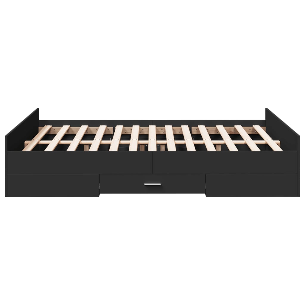 vidaXL Bed Frame with Drawers without Mattress Black 135x190 cm Double