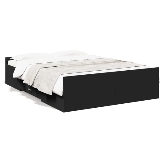 vidaXL Bed Frame with Drawers without Mattress Black 135x190 cm Double