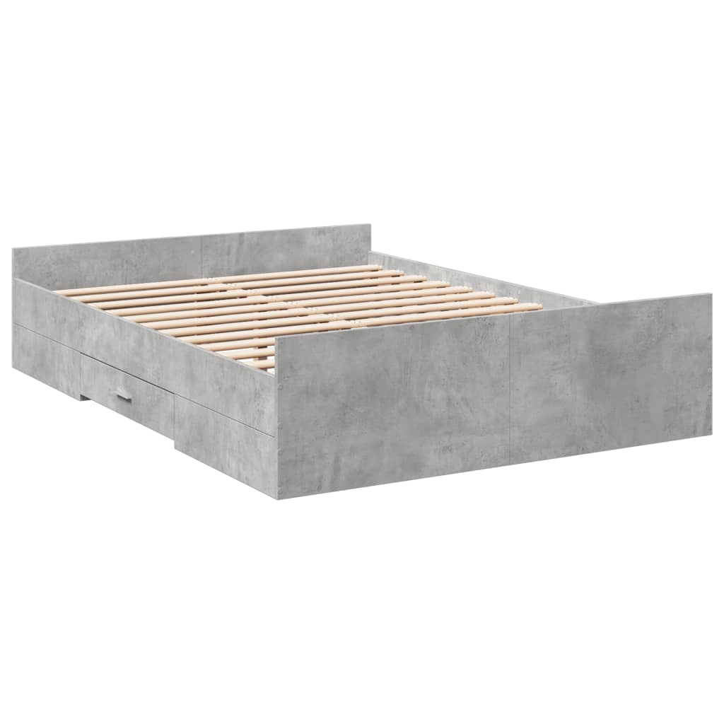 vidaXL Bed Frame with Drawers without Mattress Concrete Grey 135x190 cm Double